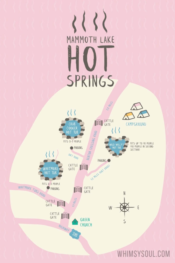 A map showing the location of Mammoth Lake Hot Springs