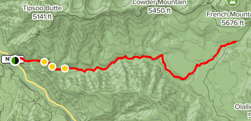 A map showing location of French Pete Creek Hiking Trail