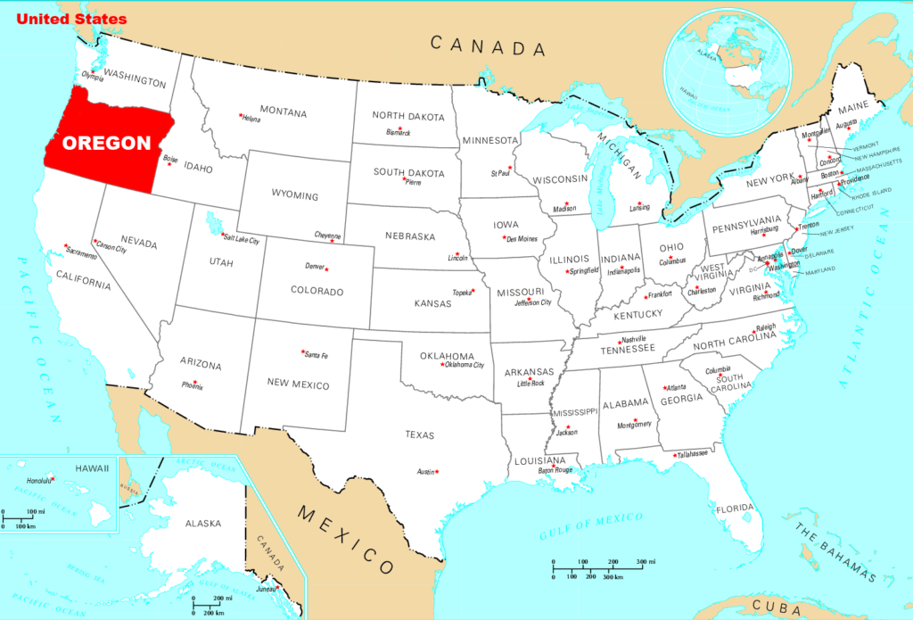 Oregon state highlighted  in the USA map
